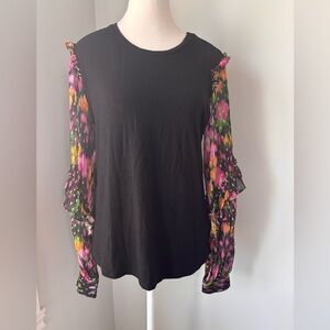 Generation Love Floral Sheer Sleeve Black Top